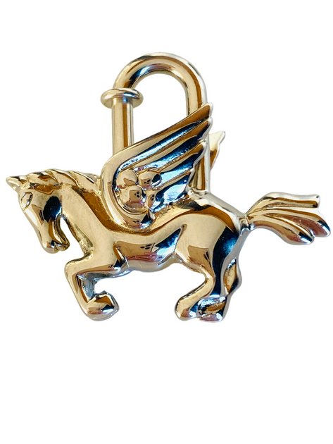 Hermès Vintage Palladium Plated Pegasus Cadena Lock Charm, 1993