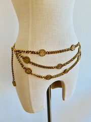 Coin Medallion Curb Chain Necklace Belt