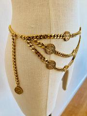 Coin Medallion Curb Chain Necklace Belt