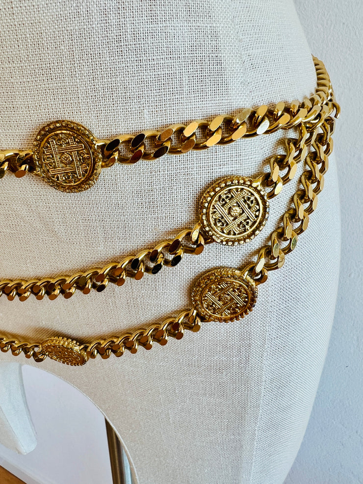 Coin Medallion Curb Chain Necklace Belt