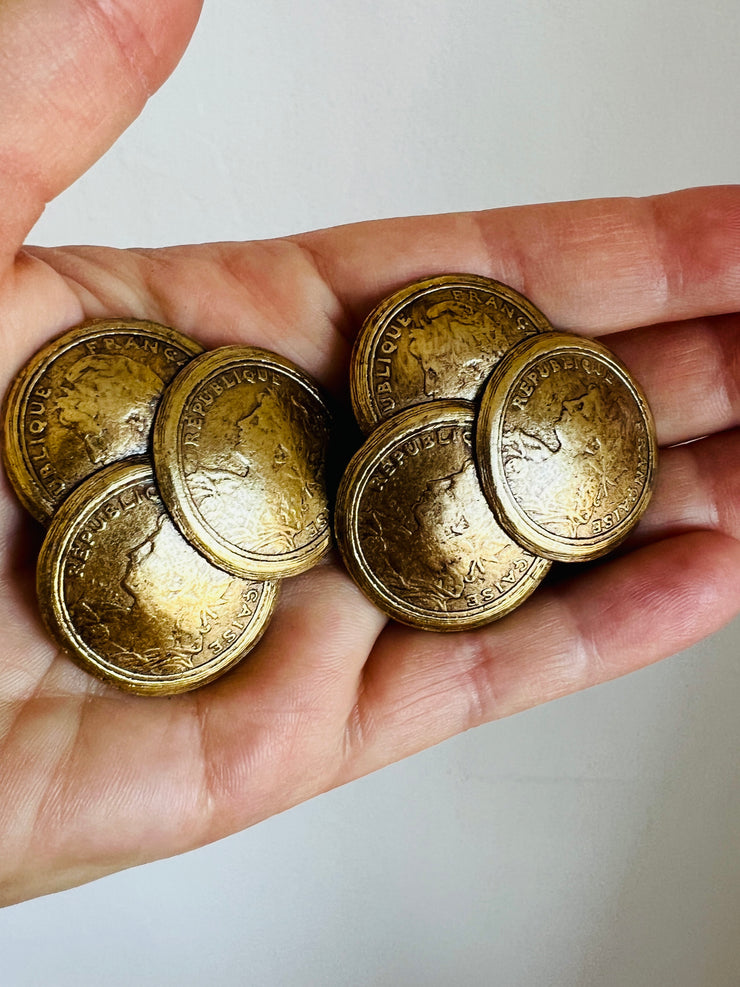 French République Gold Coin Clip Earrings