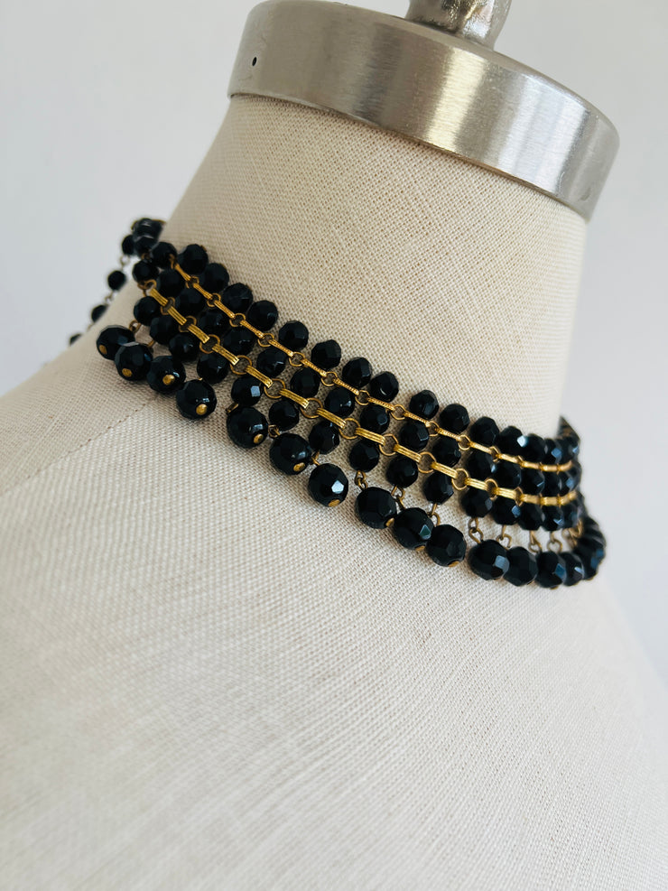 Black Bead Multi-Strand Choker Necklace