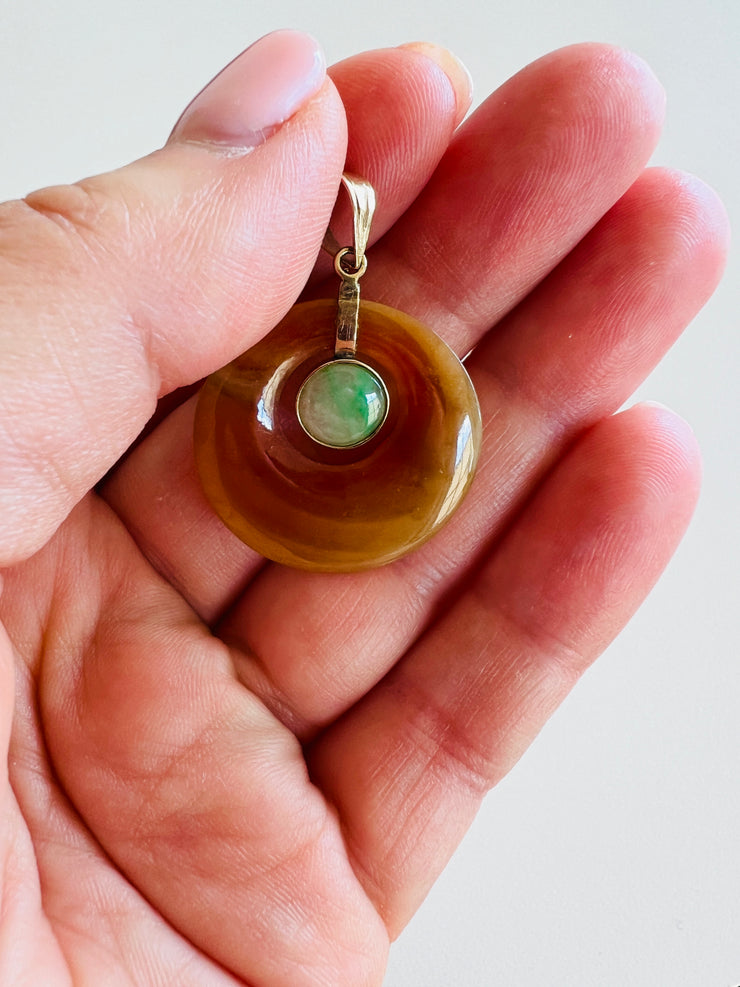 14k Agate Jade Charm Pendant