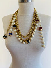 Faux Pearl Chain Pâte de Verre Necklace Belt