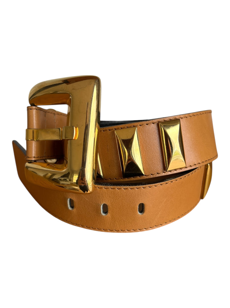 Caramel Leather Gold Stud Belt