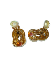 Tortoiseshell Print Gold Chain Link Clip Earrings