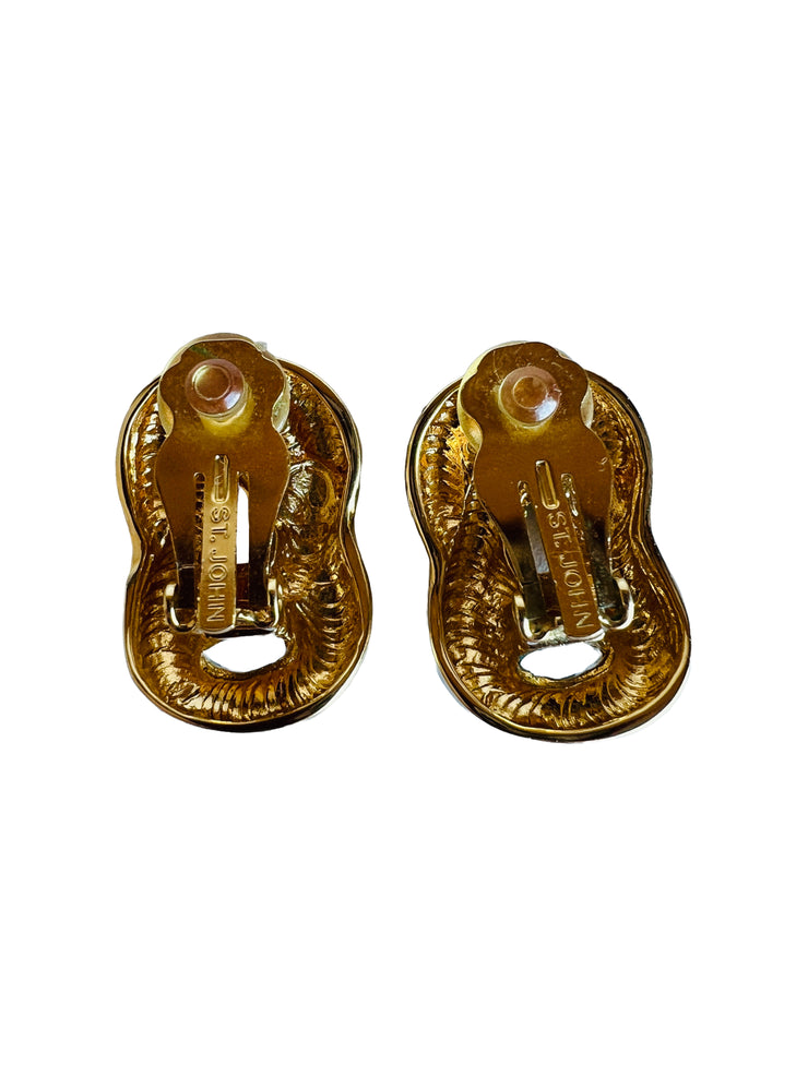 Tortoiseshell Print Gold Chain Link Clip Earrings