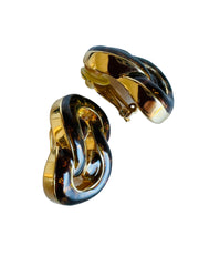 Tortoiseshell Print Gold Chain Link Clip Earrings