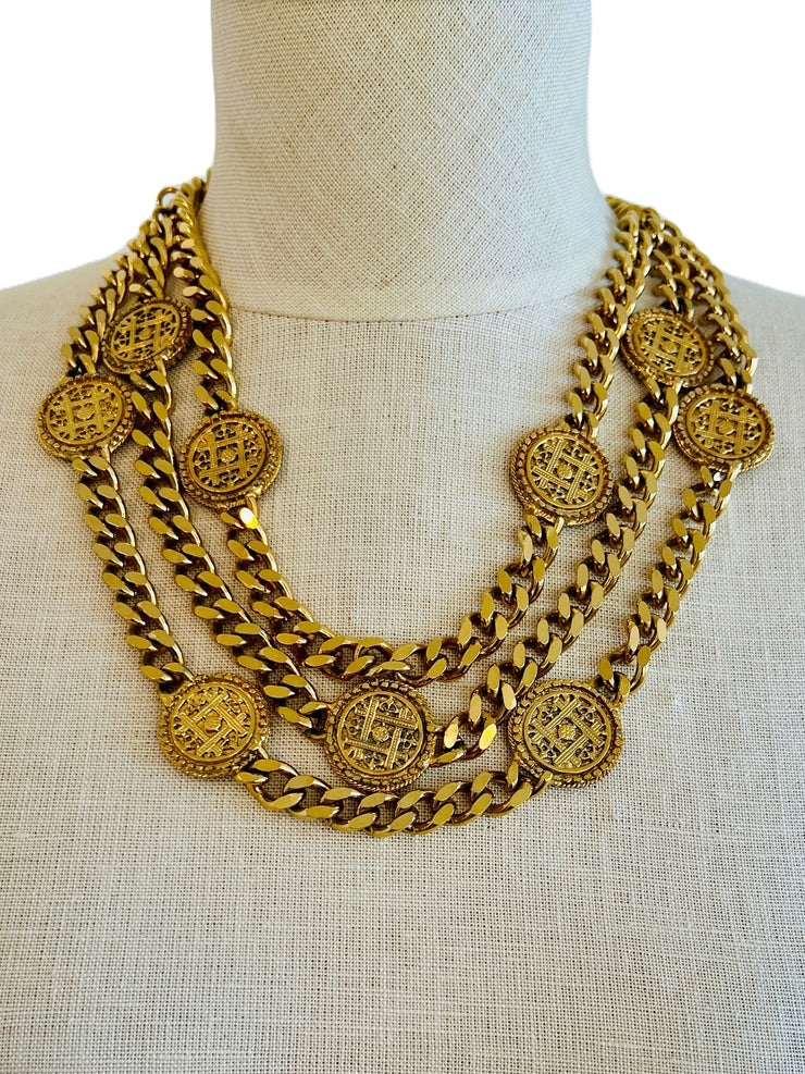 Coin Medallion Curb Chain Necklace Belt