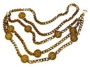 Coin Medallion Curb Chain Necklace Belt