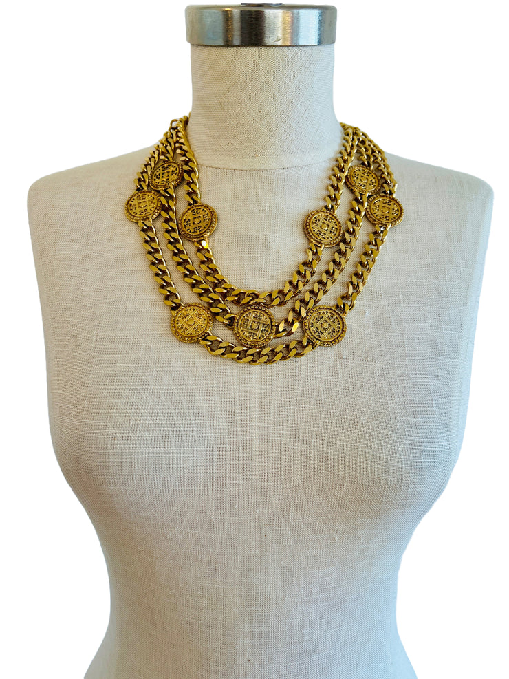 Coin Medallion Curb Chain Necklace Belt