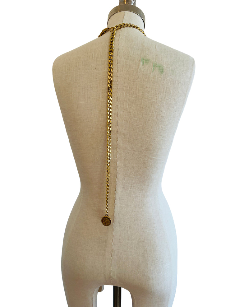 Coin Medallion Curb Chain Necklace Belt