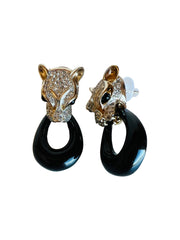 Panther Door Knocker Rhinestone Post Earrings