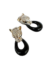 Panther Door Knocker Rhinestone Post Earrings