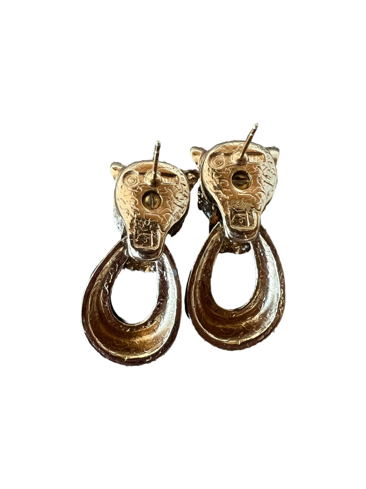 Panther Door Knocker Rhinestone Post Earrings