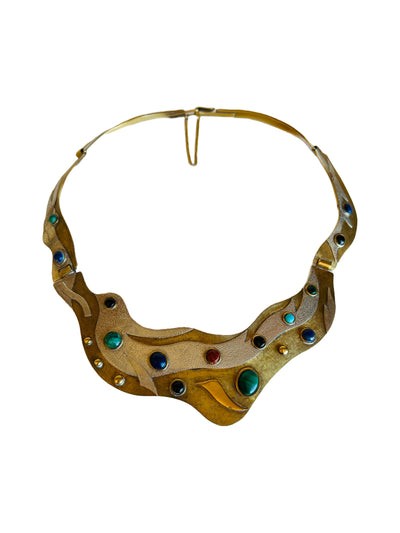 Gemstone Cabochon Gold Collar Necklace