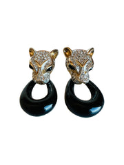 Panther Door Knocker Rhinestone Post Earrings