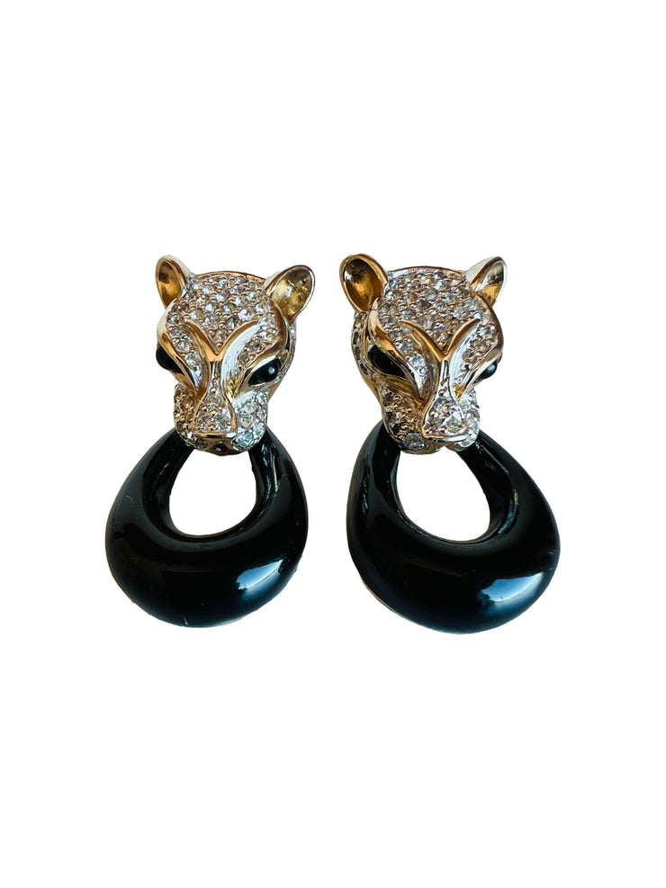 Panther Door Knocker Rhinestone Post Earrings