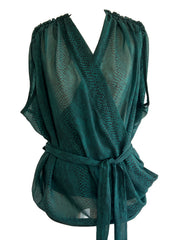 Green Snake Print Wrap Blouse