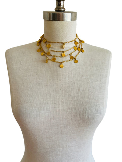 Extra Long Multi Chain Gold Coin Necklace