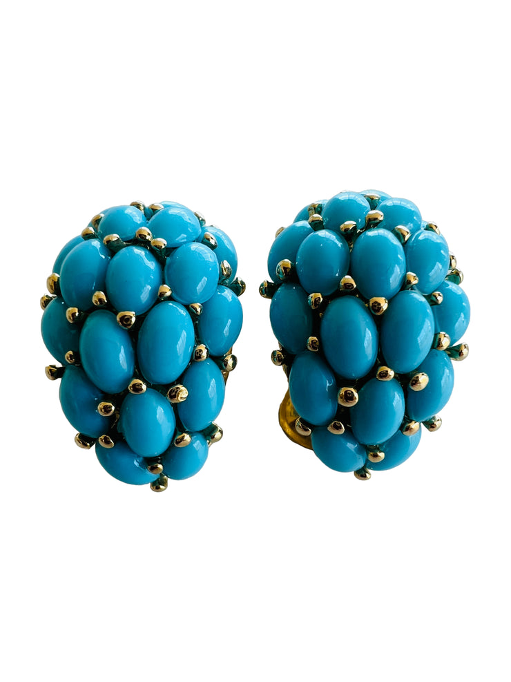 Imitation Turquoise Cabochon Clip Earrings