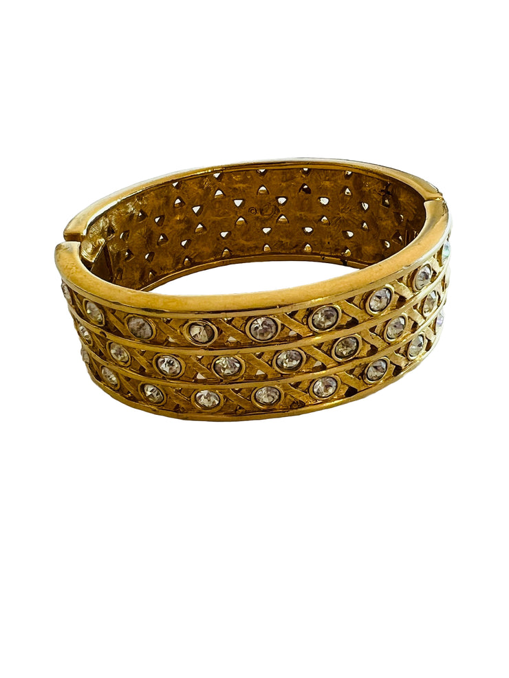 Rhinestone Gold Hinged Bracelet