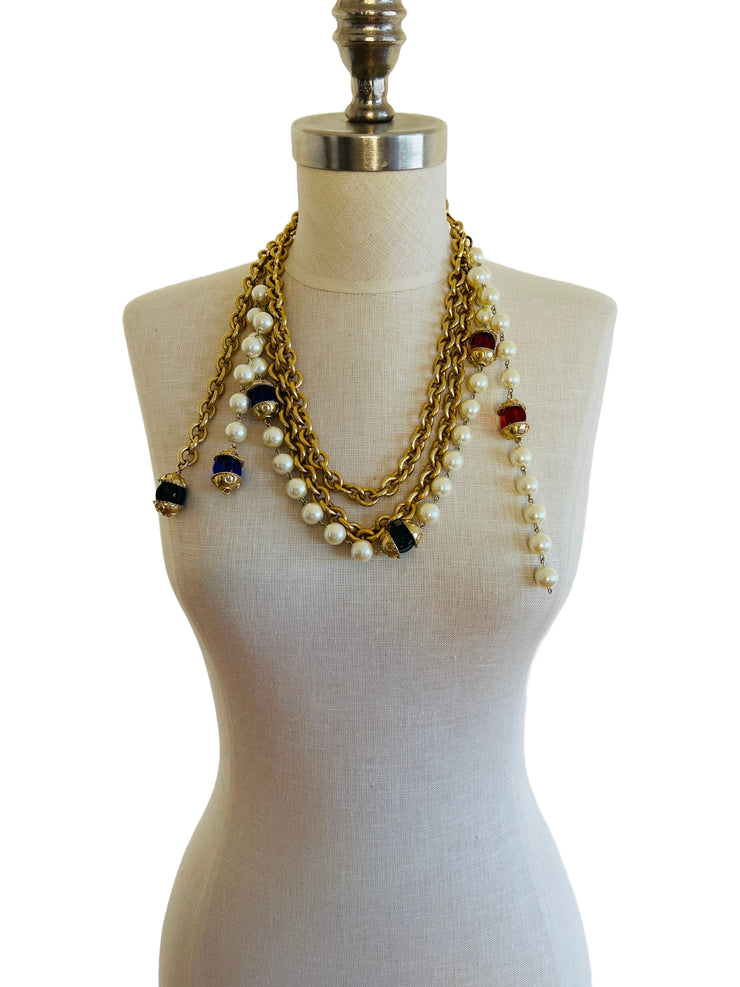 Faux Pearl Chain Pâte de Verre Necklace Belt