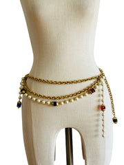 Faux Pearl Chain Pâte de Verre Necklace Belt