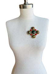 Cabochon Gold Maltese Cross Brooch