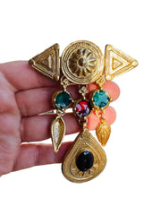 Byzantine Etruscan Revival Cabochon Brooch