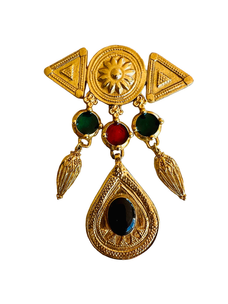 Byzantine Etruscan Revival Cabochon Brooch