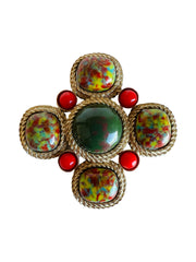 Cabochon Gold Maltese Cross Brooch