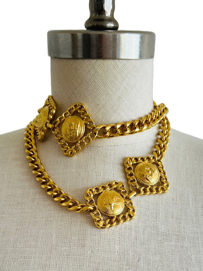 Coin Medallion Curb Chain Necklace Belt