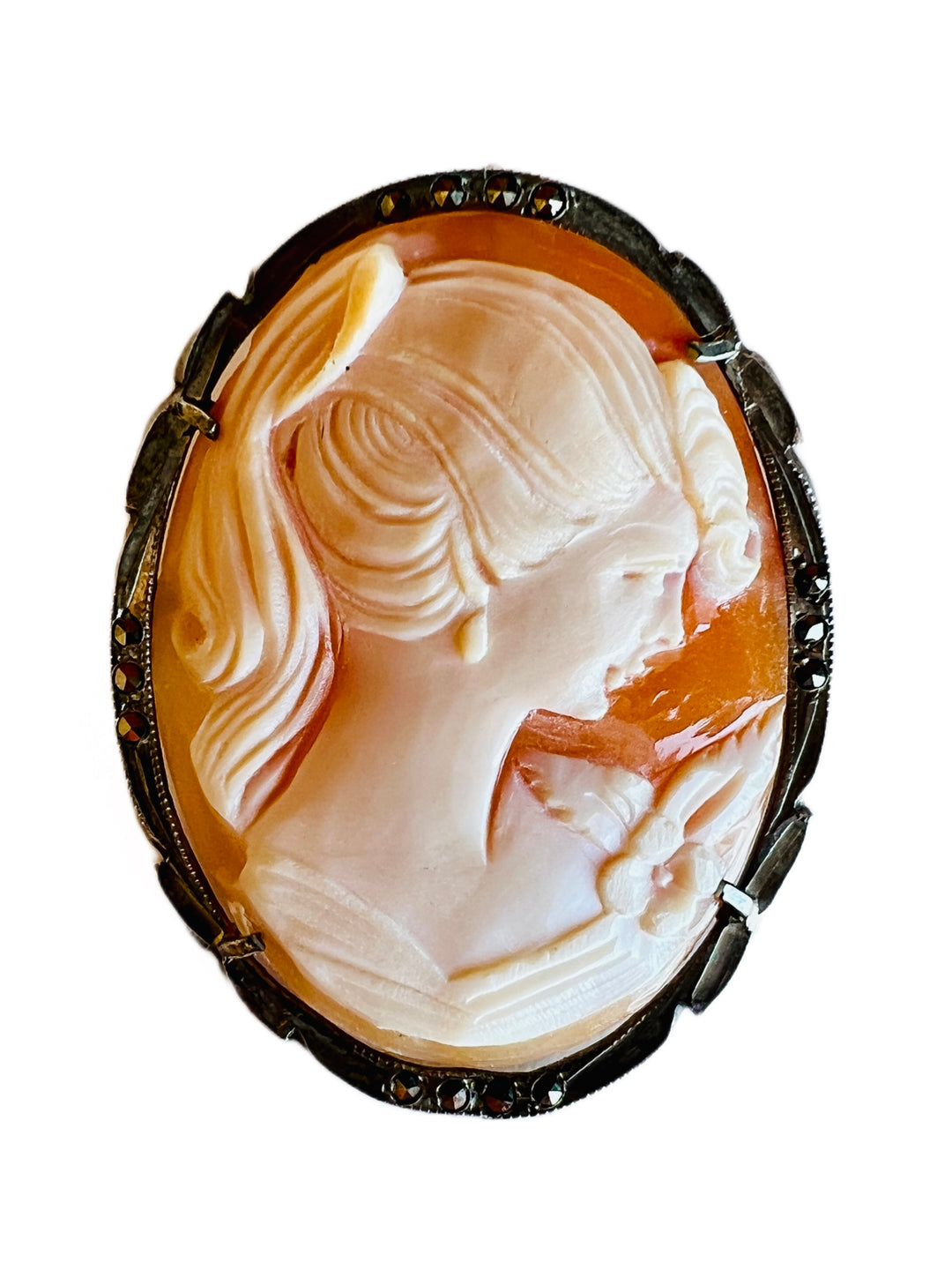 Vintage 800 Silver Marcasite Cameo high quality Brooch/Pendant