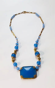 Czech Blue Glass Pendant Necklace